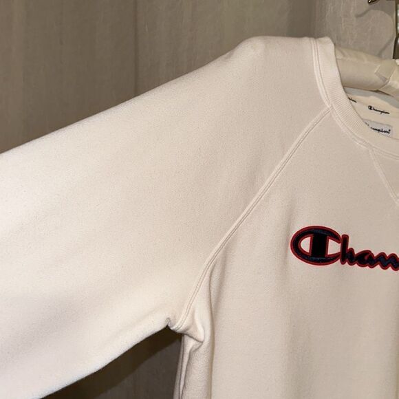 Champion M White Crewneck French Terry Cloth Inner Pullover Crop Sweatshirt - Picture 5 of 11